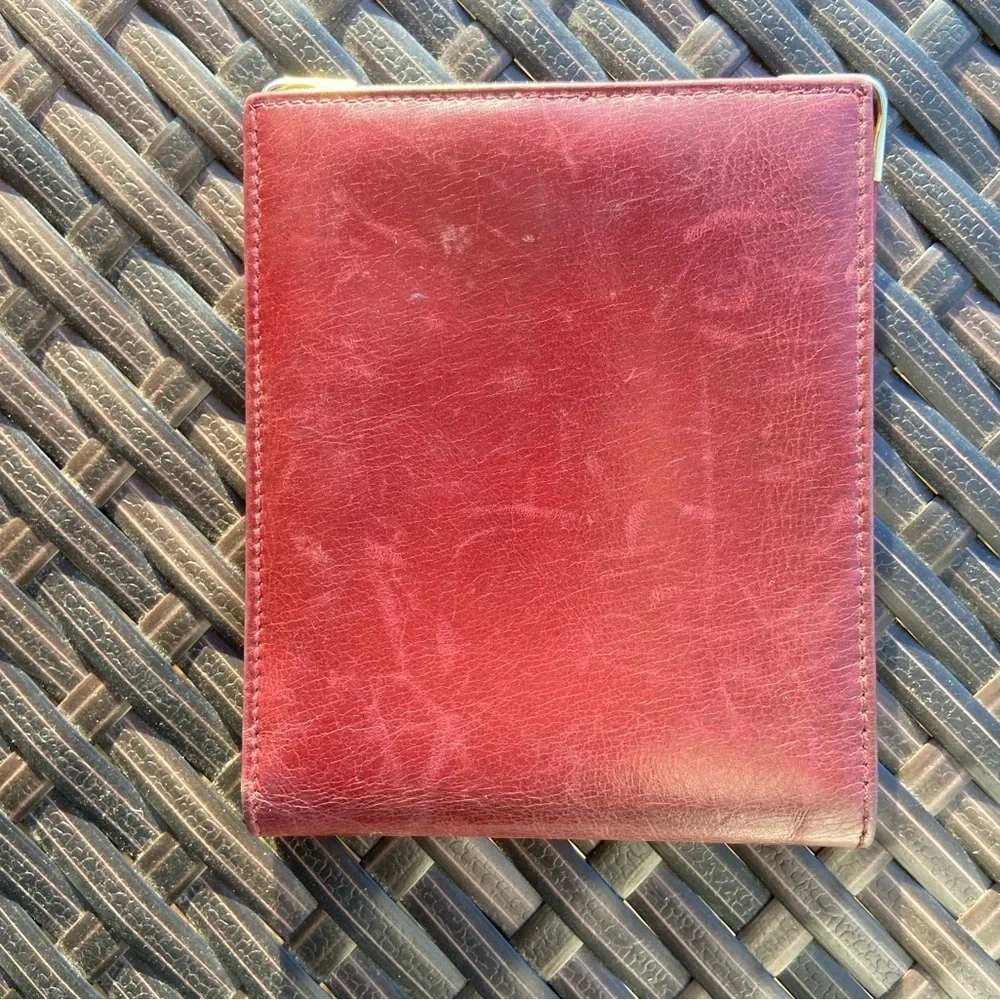 Celine Burgundy Vintage Leather Bifold Wallet with Gold Accents